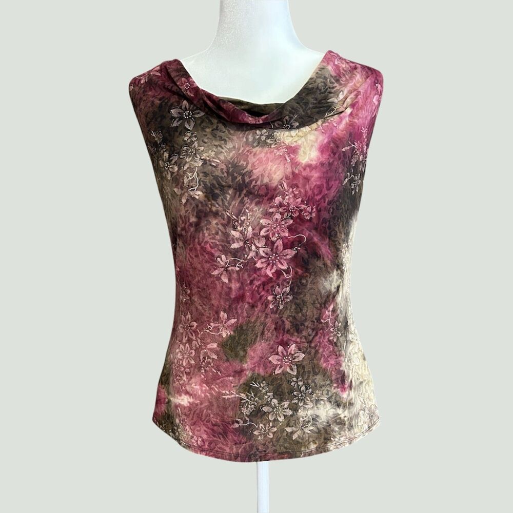 Vintage S Glitter Y2K Cowl Neck Going Out Top Floral Leopard Print Baddie Boho